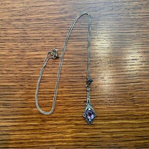 Vintage Art Deco Amethyst & Marcasite Sterling Silver Necklace